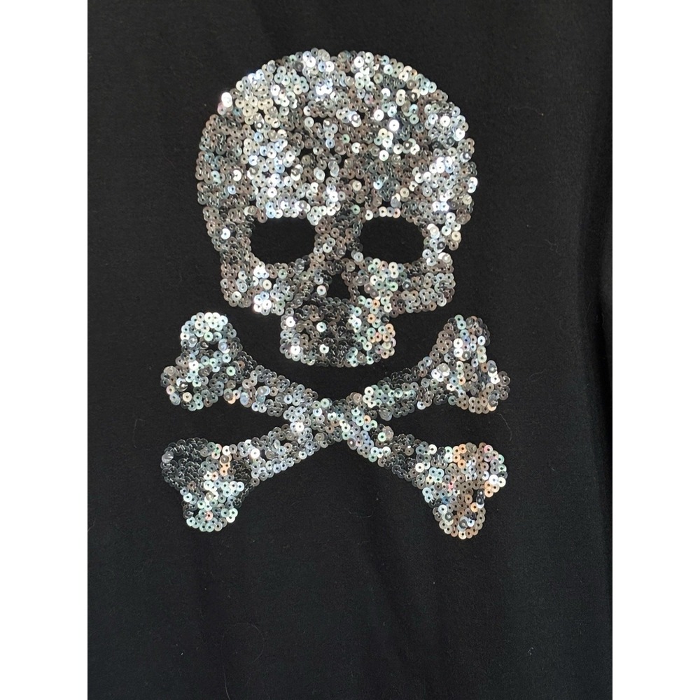 NOBO Black Skull Sequin Sweatshirt Size Large Long Sleeve Band Hem Casual - Picture 2 of 7